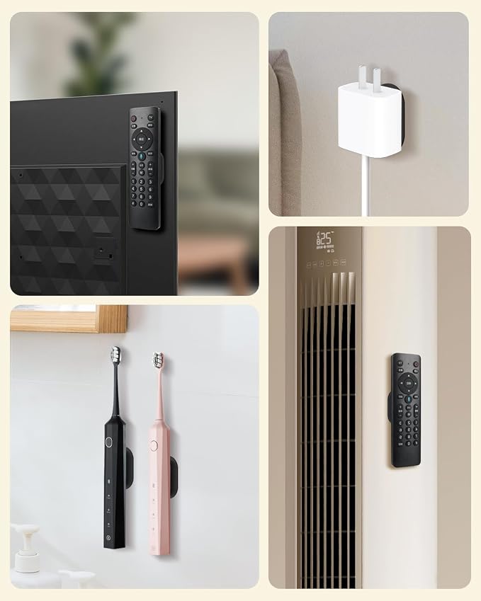 4 Pack Strong Magnetic Remote Control Holder, Self-Adhesive Silicone Remote Holder Wall Mount for TV, Fan, Air Conditioner Remote Control (Black)