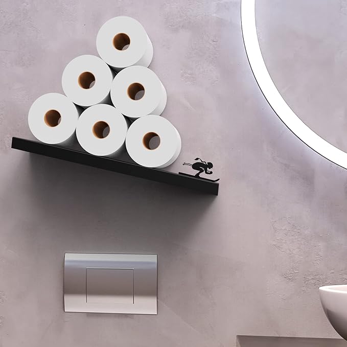 Artori Floating Toilet Paper Shelf Storage - Bathroom Wall Decorations, Tilted Wall Toilet Paper Holder, Mounted Toilet Decor Organizer for Tissue Rolls, Wipes, Towels, & More - Avalanche Ski2