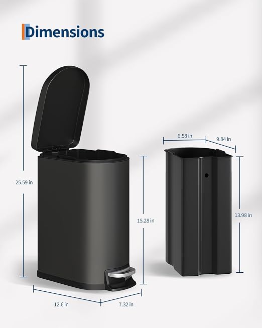 GarveeHome 13 Gal & 2.6 Gal Trash Can Combo Set, Kitchen Trash Can and Bathroom Trash Bin with Lid, Step-On Rustproof Garbage Bin with Inner Bucket, Black