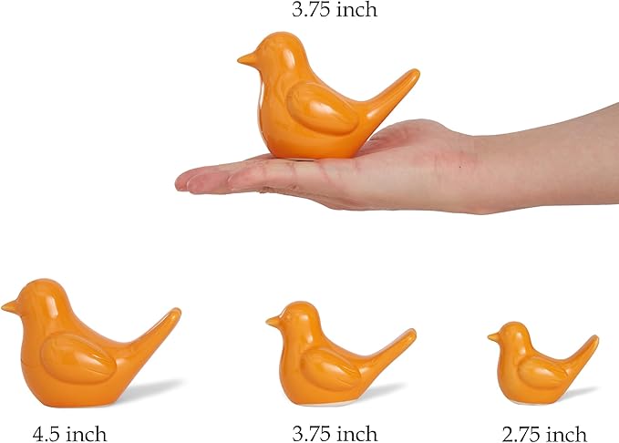 Artconal Small Orange Bird Statue Ceramic 2-Piece Set, 3¾ inch Cute Knick Knack for Home Office Shelf Desk Decor
