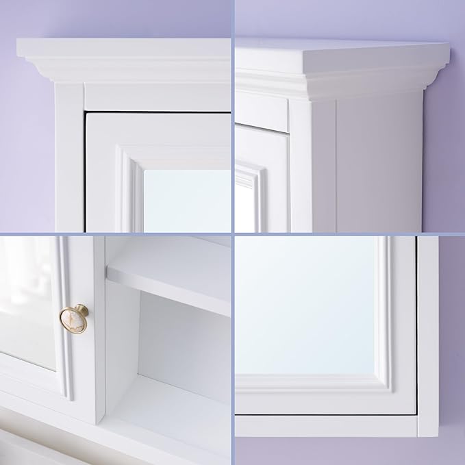 WELLFOR 55 x 30-in Bathroom Cabinet with Double-Side Mirrors, Wall Mounted Wood Mirror Storage Cabinet with 2 Soft-Close Door/ 6 Solid Wood Shelves, Anti-Fog Glass, Z-bar Hangs Vertically, White