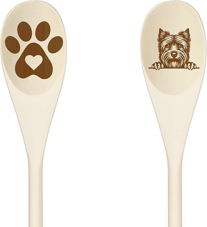 NORFOLK TERRIER Wooden Spoons for Cooking, Serving or Decorative Kitchen Utensils Set Dog Lover Dog Mom/Dad Gift with Peeking Dog Designs, Paw Print and Dog Head, Kitchen Utensils Set of 2