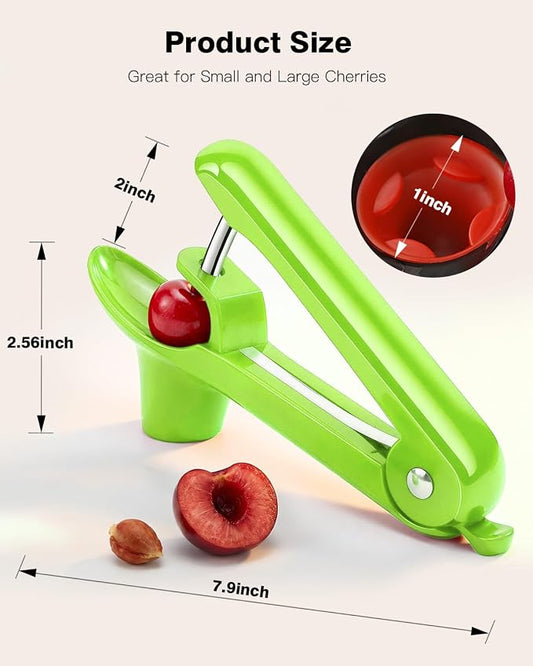 Cherry Pitter, Cherry Pit Remover Tool, Olives Pitter with Hand-held Push, Olive Pit core remover stones tool with lock design, Durable Cherries Pit Remover for Cherry Jam -Green
