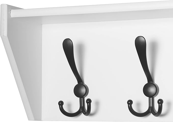 WEBI Coat Rack Wall Mount with Shelf,35" Long White Shelf with Hooks Underneath,7 Triple Hooks,Key Rack for Wall,Entryway Shelves for Wall