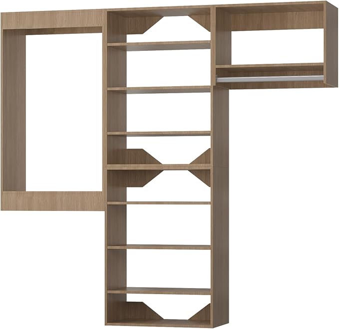 Modular Closet kit, 96in Wide Wardrobe Organizer - Tower Storage for Walk-In Closets, Wall-Mounted - Wooden Finish