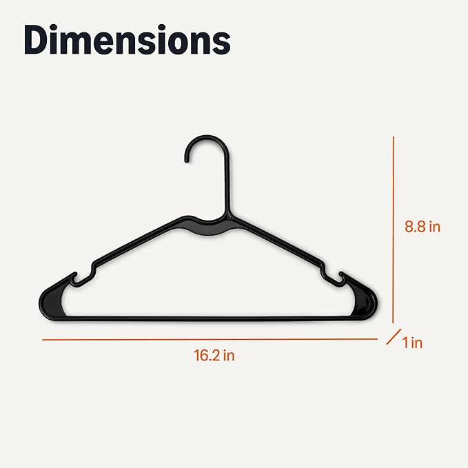 Amazon Basics Plastic Clothes Hangers, Adult Size, Black, Pack of 50