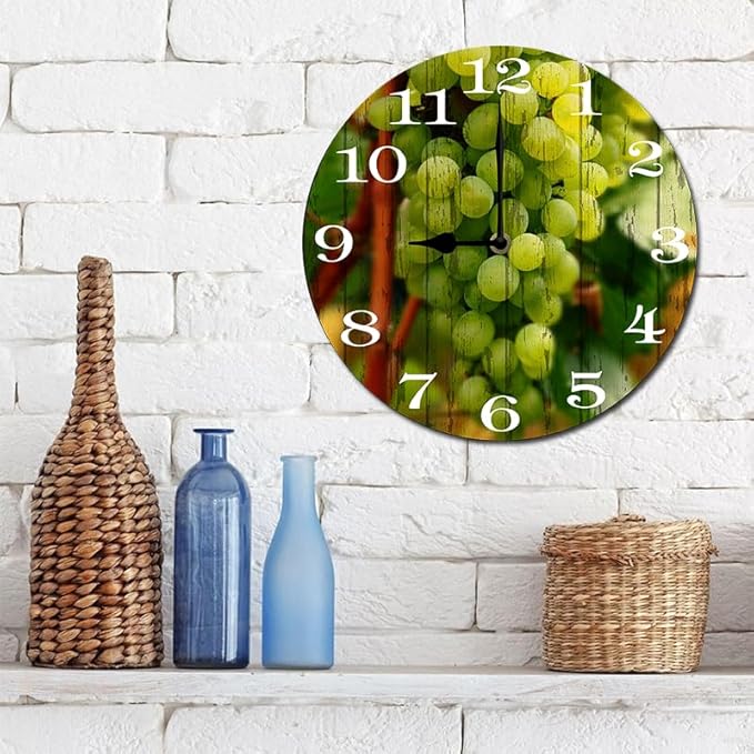 Grape Wall Clock 10 Inch Wooden Battery Operated Autumn Forest Maple Leaves Wall Clocks Decorative Indoor,Decorative for Kitchen Bathroom Bedroom