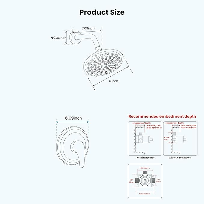gotonovo Shower Faucet Set Bathroom Shower Head and Handle Set Complete 6 Settings 6 inch Rainfall Shower Head Kit High Pressure Shower System Combo Shower Trim Kit with Valve Oil Rubbed Bronze