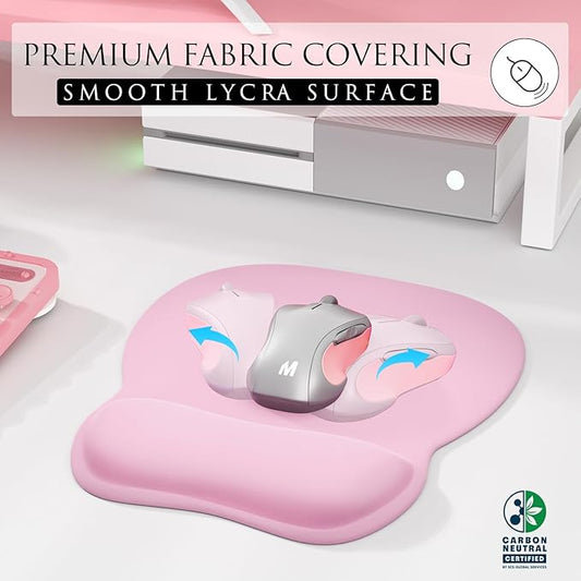MROCO Ergonomic Mouse Pad with Gel Wrist Rest, 9.4 x 8.1 in, Pale Pink | Ergonomic Shape Design, Multiple Pattern Options, Gel Wrist Comfort, Smooth Lycra Surface, Non-Slip PU Base