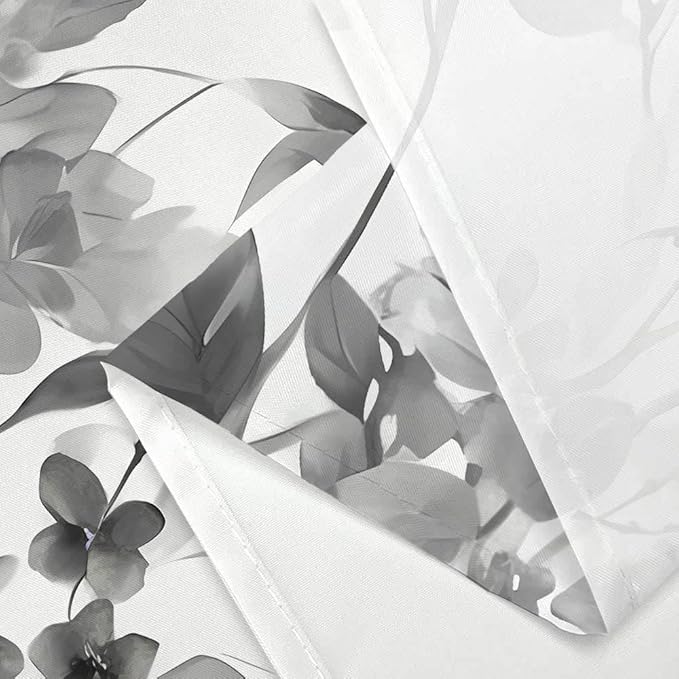 Grey Floral Shower Curtain, Grey Lavender Floral Butterfly Boho Shower Curtains for Bathroom, Farmhous Flower Cute Fabric Shower Curtain Set with 12PCS Hooks, 36X70IN