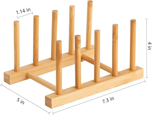 HBlife Bamboo Dish Plate Bowl Cup Book Pot Lid Cutting Board Drying Rack Stand Drainer Storage Holder Organizer Kitchen Cabinet(Keep Dry)