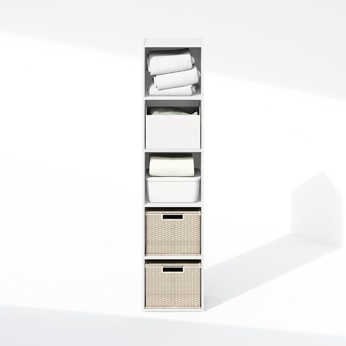 Furinno Reed Closet Organizers and Storage, 5-Tier Closet Organizer, Open Shelf Closet Storage, for Wardrobe, Bedroom, Living Room, White