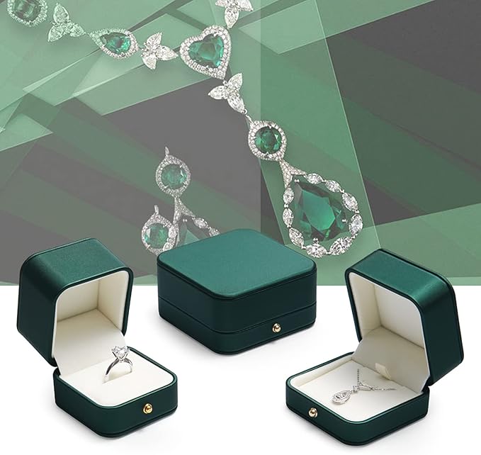 Oirlv Gorgeous Blackish Green Ring Box Premium Leather Ring Bearer Box for Wedding,Proposal Jewelry Gift Case