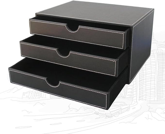 KINGFOM 7-Piece Desk Organizer Set for Home & Office, Includes File Holder, Tissue Box Cover, Desk Pad, Note Paper Holder, Pen Holder, Black