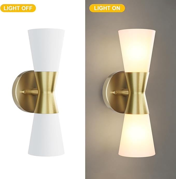 Bathroom Wall Sconce, Modern Indoor Vanity Light Fixtures 13", Up Down Lighting, Wall Mount Lamp for Living Room Bedroom Hallway Stairway Fireplace Mirror E26 Base 1PC White&Gold