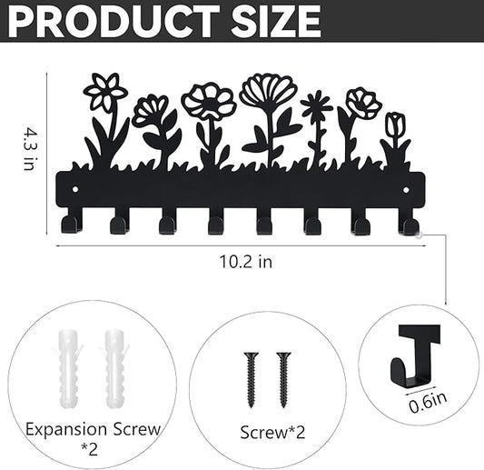 Decorative Key Holder for Wall Mounted with 8 Hooks, Cute Flower Key Rack Organizer for Entryway, Hallway, Office, Wall Mount Hanger for Keys with Mounting Hardware, Dog Leash Holder Ready to Hang