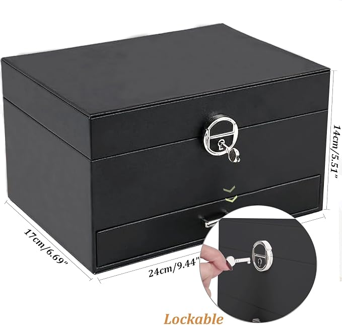 QBestry Earring Jewelry Box for Women Girls Stud Organizer, 5 Layers Black Jewelry Organizer Box With Lock Necklaces and Earrings Holder Jewelry Box with Earring Organizxer for Women Girls Xmas Gifts