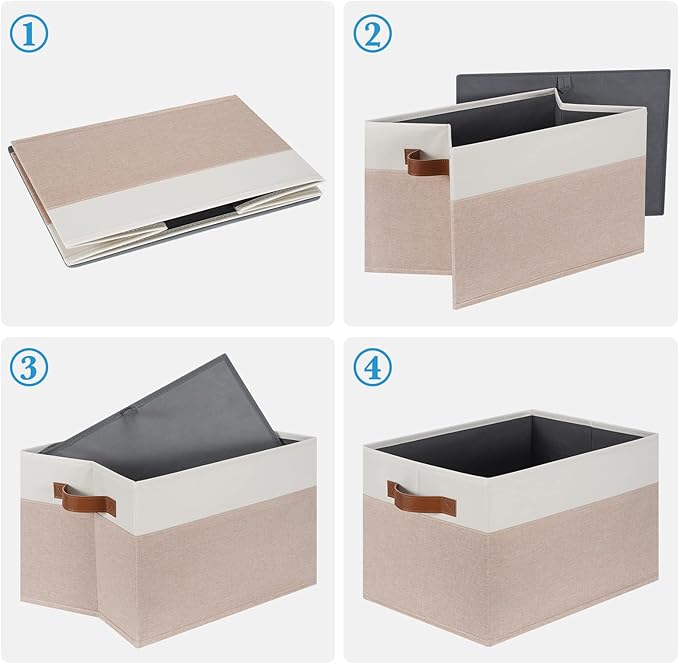 PFFVRP Large Fabric Storage Bins, Foldable Fabric Storage Baskets for Shelves, Sturdy Storage Boxes with PU Handles for Organizing Closet Home Bedroom Office (26L, 3 Packs, Pink&White)