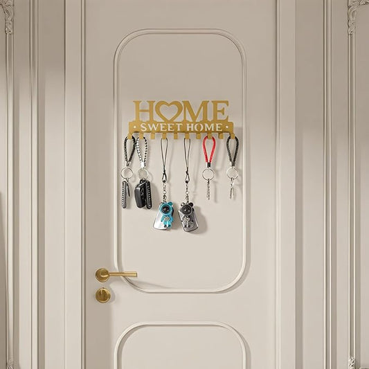 Key Holder Wall Mounted with Screws and Anchors, Gold Multifunctional Key Hanger with 10 Hooks, Entryway Front Door Kitchen Hallway Garage Office