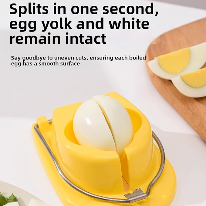Egg Slicer, Semi-Round Curved Yellow Egg Cutter for Hard Boiled Eggs – Stainless Steel Wire Cutter with Ergonomic Handle for Salad, Cobb Salad, Avocado Toast & Food Garnish, Easy to Clean (3)