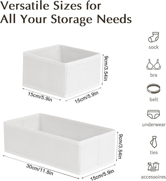 DIMJ Drawer Organizers Clothes, Set of 12 Dresser Organizer Bins, Fabric Closet Organizers and Storage, Shallow Drawer Dividers for Nursery, Clothing, Baby Clothes, Socks, Underwears, Tie (White)