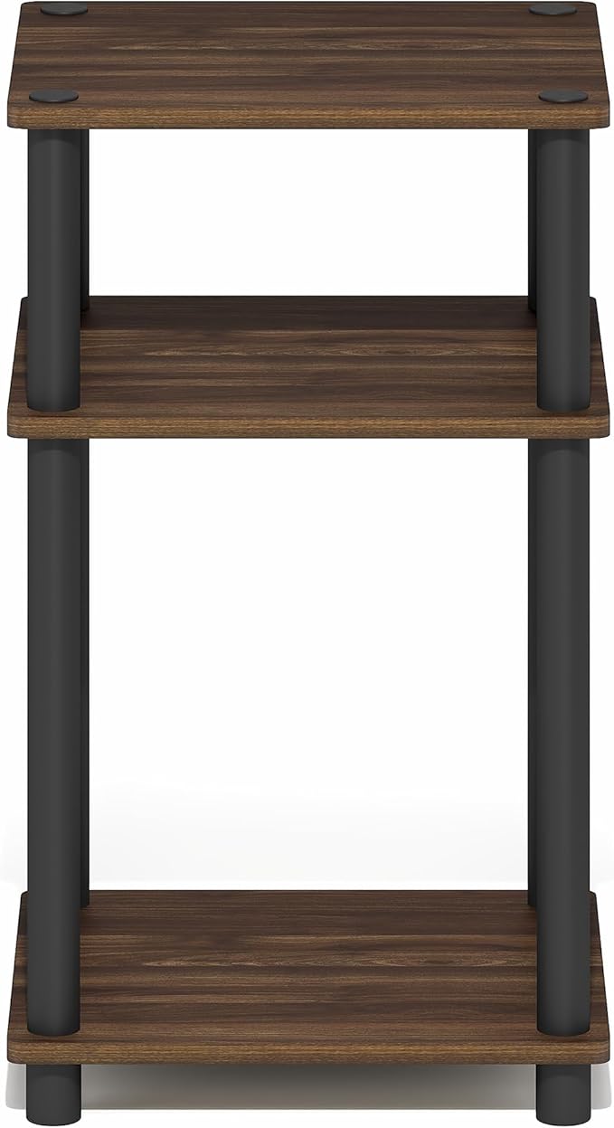 Furinno Turn-N-Tube Side Table, 3-Tier End Table with Open Shelf, Toolless Assembly Night Stand, Bedside Table, for Living Room, Bedroom, Brown Walnut