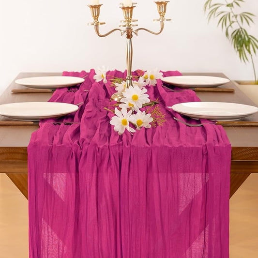Socomi 10pcs Fuschia Cheesecloth Table Runner Boho Rustic Gauze 120 inch 10FT Cheese Cloth Runner for Wedding Party Baby Shower Birthday Home Decor Holiday Decorations