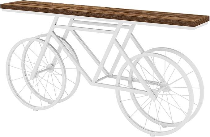 Tribesigns 70.9-Inch Extra Long Console Table, Narrow Sofa Table with Bicycle Metal Base, Modern Industrial Entryway Table for Living Room, Hallway, Entrance, Foyer, Rustic Brown & White