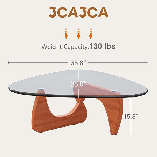 Coffee Table for Living Room Mid Century Modern Center Small Table with Glass Top and Wood, Walnut Transparent(36 Inch)