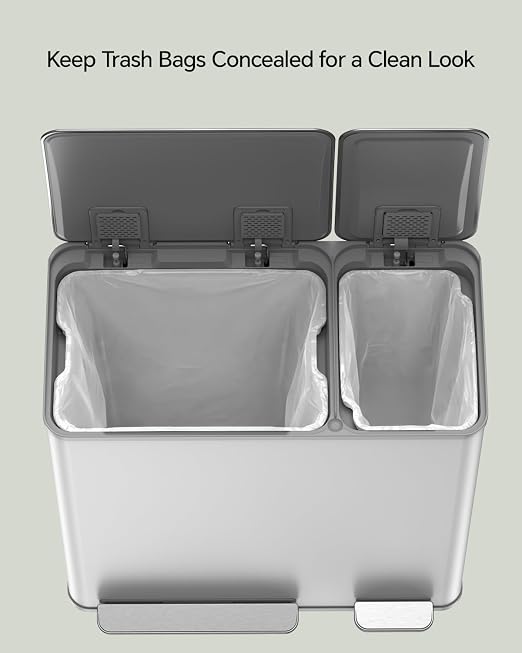Lovewind Dual Trash and Recycling Bins for Kitchen, 13+6 Gallon Stainless Steel Garbage and Recycle Bin Combo for Large Families, Dual Trash Can with Soft Close Lid & Magnetic Stickers, White