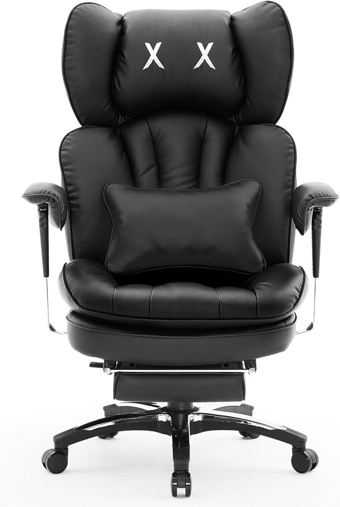 Efomao Big and Tall Office Chair 400lbs, Ergonomic High Back Executive Office Chair with Footrest, Wide Computer Desk Chair for Home Office, Comfortable PU Leather Heavy Duty Chair,Black