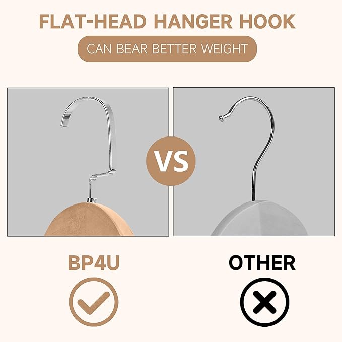 17.5" Wooden Suit Hangers with Non Slip Pants Bar, 6-Pack Wood Extra-Wide Shoulder Hangers with Flat-Head Hook for Suits, Coats, Jackets, Shirts, Pants, Heavy Clothes (Black)