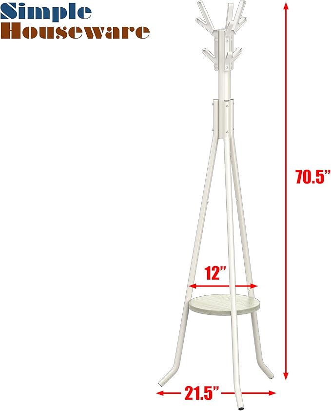 Simple Houseware Freestanding Coat Rack with Shelf, 9 hooks, White