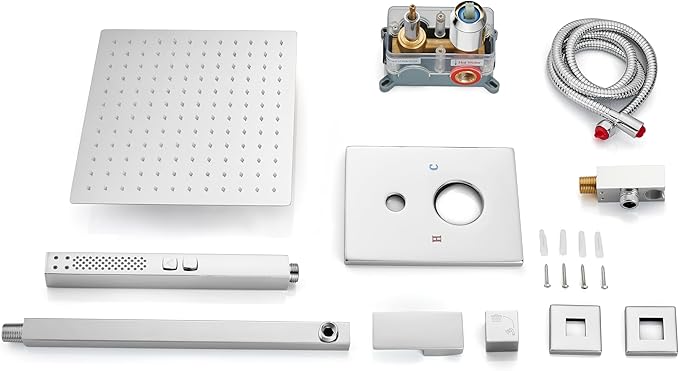 Shower Faucet Set Rainfall Shower System with Square Showerhead and Handle Set Fixture with 2 in 1 Function Handheld Sprayer Wall Mounted Trim Repair Kit Rough-in Valve 8 Inch Polish Chrome