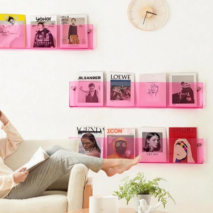 ROYALITA 2-Pack Acrylic Magazine Holder Brochure Holder, 36" Record Holder Magazine Rack, Fashion Hanging Bookshelf Literature Storage Rack for Waiting Room, Living Room, Office