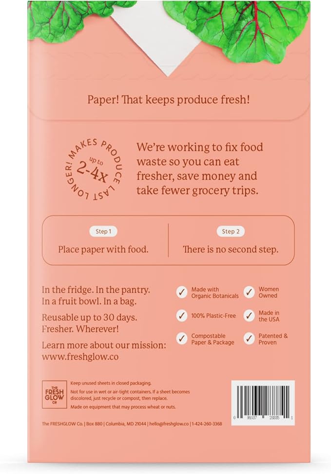 FRESHPAPER Keeps Fruits & Vegetables Fresh for 2-4x Longer, 8 Reusable Food Saver Sheets for Produce (1 Pack), Made in the USA by The FRESHGLOW Co