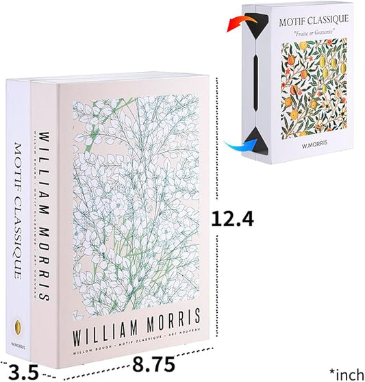 Book Shape Decorative Cable Management Box - Expandable Cable Organizer Box with Magnetic Closure for Home & Office (William Morris, Large)