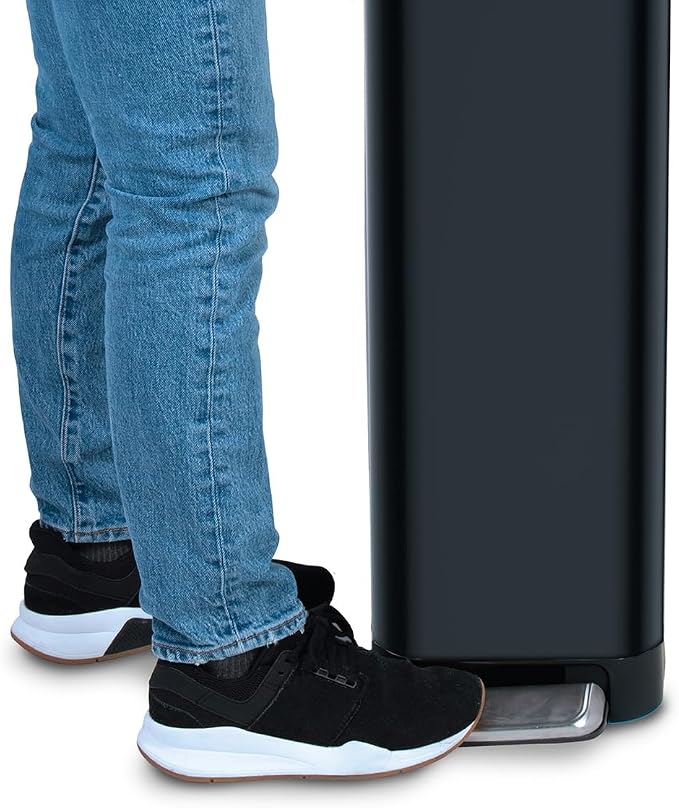 Glad Slim Trash Can with Clorox Odor Protection - Narrow Kitchen Garbage Bin with Soft Close Lid, Step On Foot Pedal and Waste Bag Roll Holder, Black, 12 Gallon/45 Liter