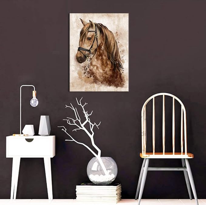 Abstract Wall Art Horse Canvas Pictures Watercolor Painting Prints Modern Abstract Animal Vintage Canvas Artwork Rustic Contemporary Wall Art Framed Ready to Hang 12" x 16"