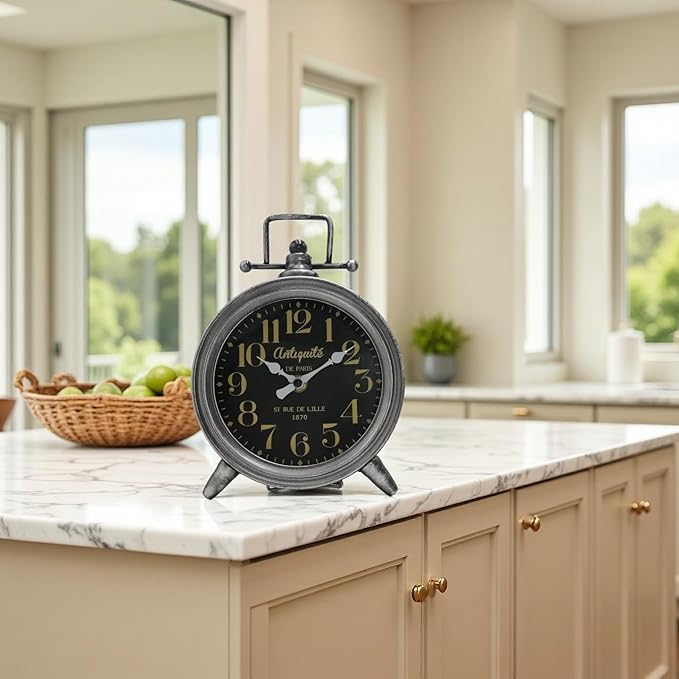 Vintage Metal Mantel Clock, Modern Farmhouse Table Clock For Living Room, Bedroom, Or Shelf Decor Frence Desk Clock Silent Quartz Movement, Classic Home & Office Decor, Ideal Gift For Retro Lovers