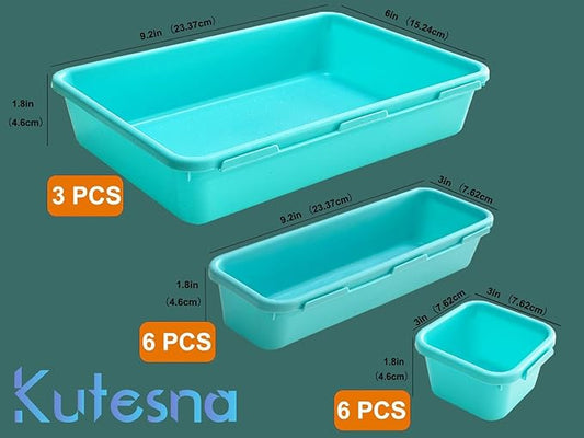 Kutesna 15 PCS Interlocking Desk Drawer Organizer Separator for Office,Bathroom,Kitchen,Makeup(Blue&Green)