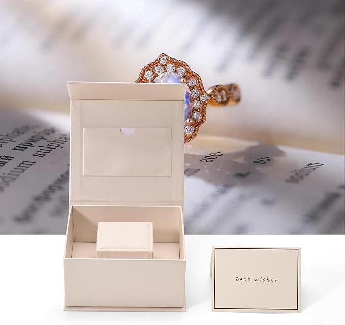 Oirlv Velvet Ring Gift Box with Exquisite Outer Packaging, Wedding Proposal Engagement Ring Box, Birthday Present Gift Box with Blank Greeting Card(White)