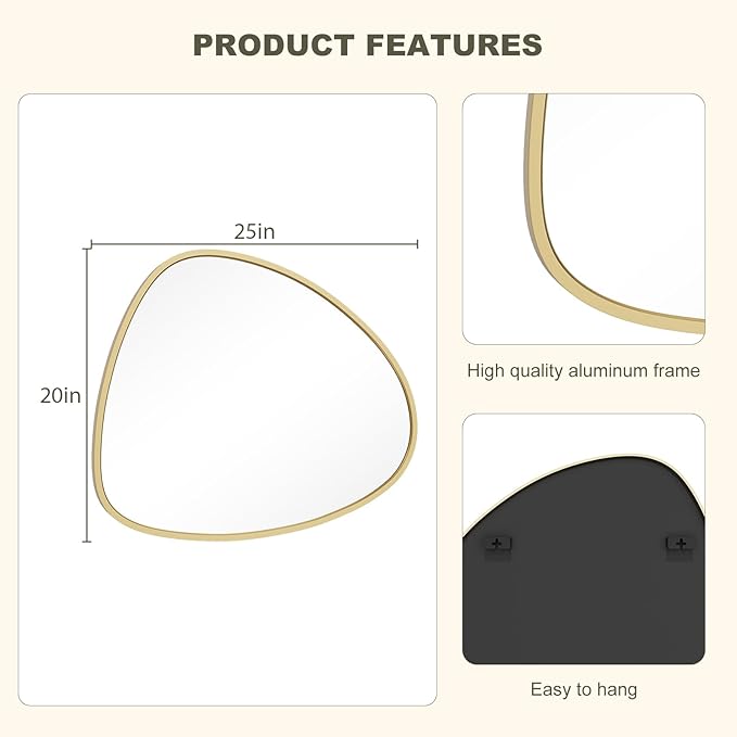 WallBeyond Asymmetrical Mirror, Irregular Wall Mirror, Wall Mirrors Decorative for Bedroom Living Room entryway Hall, Wall Mirror for mid Century Modern Decor 25" H x 20" W, Gold