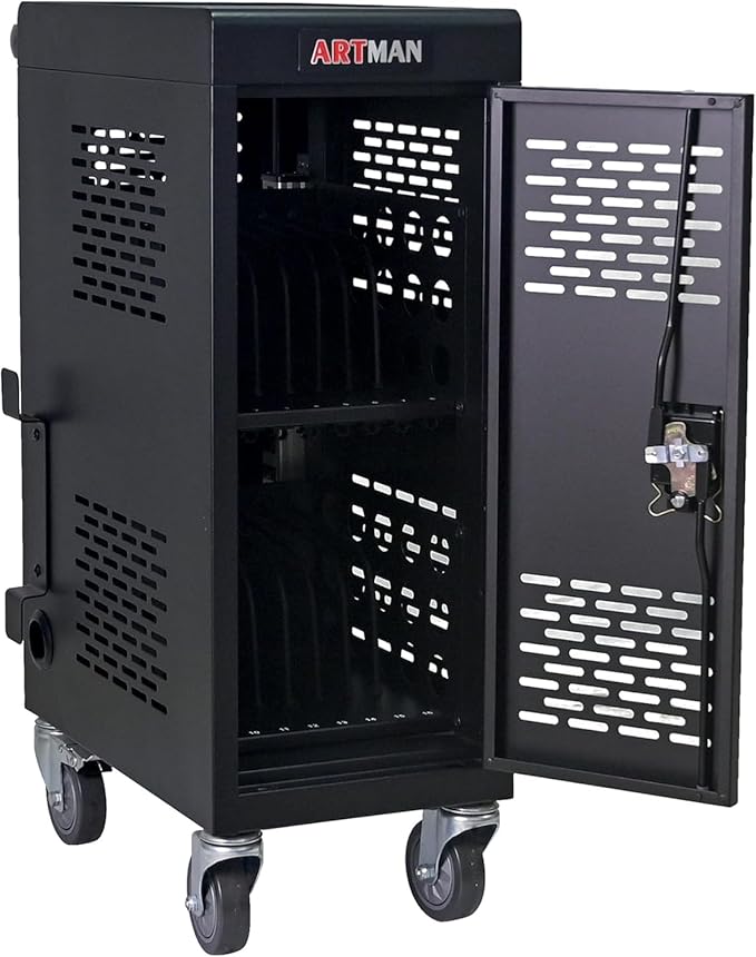 Aokleo 16 Devices Laptop Charging Cart,Tablet Storage Carts for pad Up to 16.3" Screen Size, Classroom Computer Mobile Charging Station for Pads, Chromebooks,Laptops, Security Storage(16 Bay-Black)