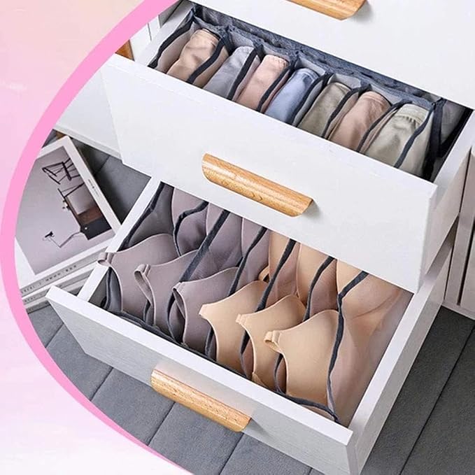 TOPARCHERY 3 Set Underwear Organizer, Foldable Bra Underwear Drawer Organizer Divider Bins for Underwear, Socks, Ties, Bras, Underwear Storage Compartment Box (Gray)