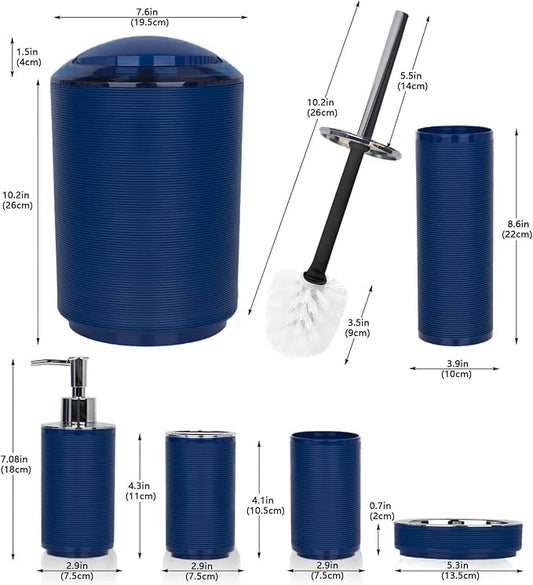 CERBIOR Bathroom Accessories Set 6 Piece Bath Ensemble Includes Soap Dispenser, Toothbrush Holder, Toothbrush Cup, Soap Dish for Decorative Countertop and Housewarming Gift (Blue)