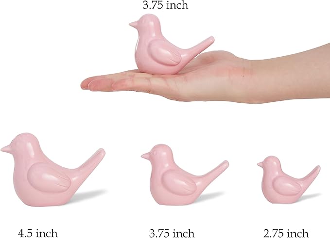 Artconal Small Pink Bird Statue Ceramic 2-Piece Set, 2¾ inch Cute Knick Knack for Home Office Shelf Desk Decor