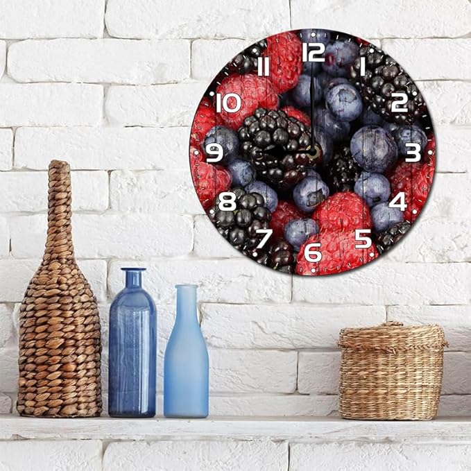 Fruit Pulp Wall Clock 10 Inch Silent Non Ticking Battery Operated Wooden Modern Office Simple Minimalist Clock Decorative for Kitchen Home Bathroom Living Room