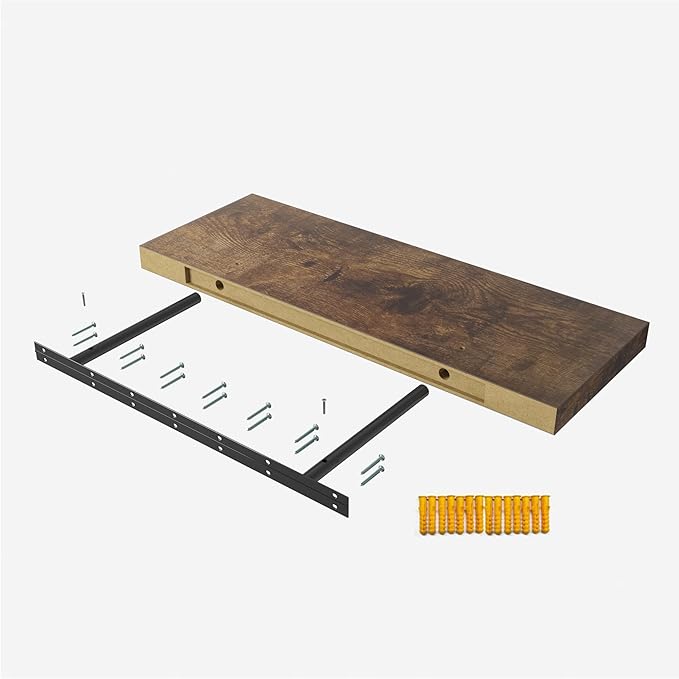 JPND Floating Shelf, Set of 3 Wall Shelf, 30 in W x 12.75 in D x 2 in H Wooden Floating Wall Shelf with Invisible Brackets for Living Room/Bedroom/Bathroom/Kitchen Storage and Decor, Rustic Brown