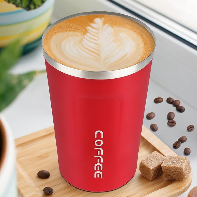 CS COSDDI 12 oz Stainless Steel Vacuum Insulated Tumbler - Coffee Travel Mug Spill Proof with Lid - coffee Cup for Keep Hot/Ice Coffee,Tea and Beer (Red)